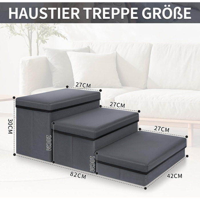 Сходинка для тварин OUUTMEE: складана сходинка для собак та котів, сірого кольору, 3 сходинки, максимальне навантаження 30 кг