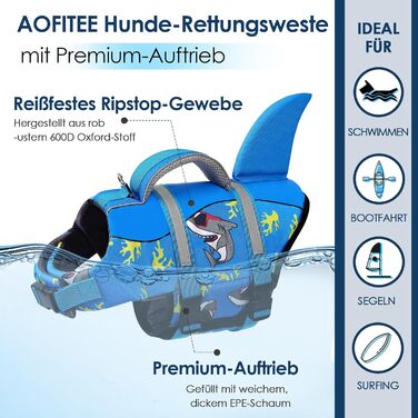 Жилет рятувальний для собак AOFITEE, блакитний, з ручкою та світловідбиваючими смугами, XS (Small)