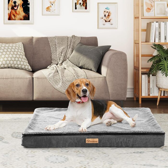 Кіжне ліжко YITAHOME для собак - 76x51 см, знімний чохол, килимок для собак, миється, не слизьке, сірий 76x51x7.5 см (Д x Ш x В)