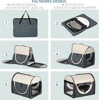 PawHut Складана переноска для собак, транспортна переноска для тварин, 5 розмірів, темно-сірий, L 61 x 46 x 51 см