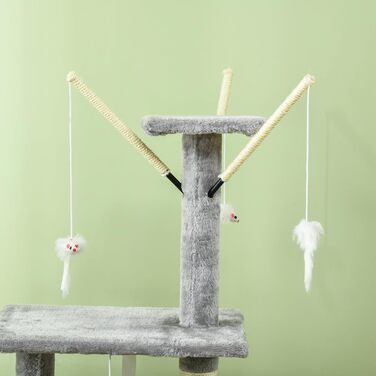 Кігтеточка PawHut для котів, 134,2 см, багатоярусна з печерою, 2 іграшки, сизаль, велика платформа, сходи, сірий+білий