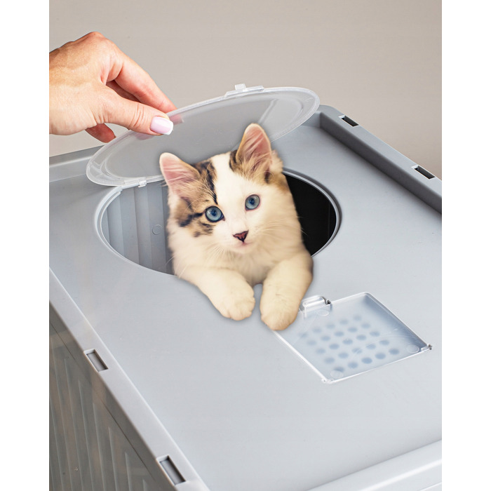 Закритий лоток-туалет для котів Be-Active.pl сірий, з висувною шухлядою та лопаткою