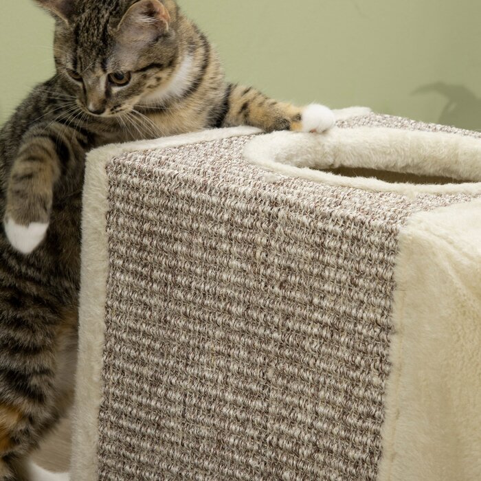 PawHut Котячий тунель з іграшкою Play Ball Cat, ігровий тунель Sisal, коричневий+бежевий, 98x30x30 см | Aosom