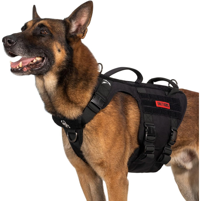 Шлейка для собак OneTigris з металевою застібкою, тактична шлейка для великих собак, регульована, середні собаки, 2 ручки, 3D-кільце з нержавіючої сталі (Чорний, XL)