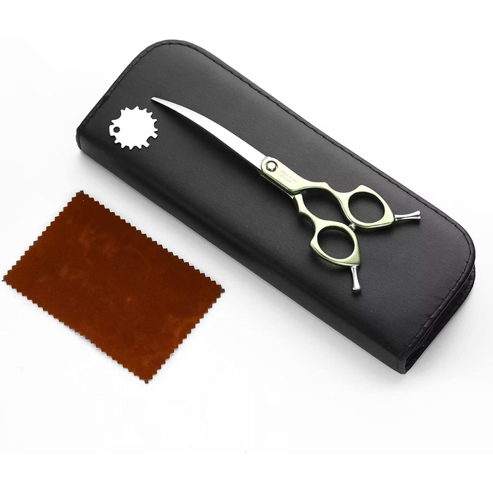 Професійна вигнута коса для грумінгу собак 16,5 см, 440C, нержавіюча сталь, з ручкою з алюмінію (рожева, вигнута)