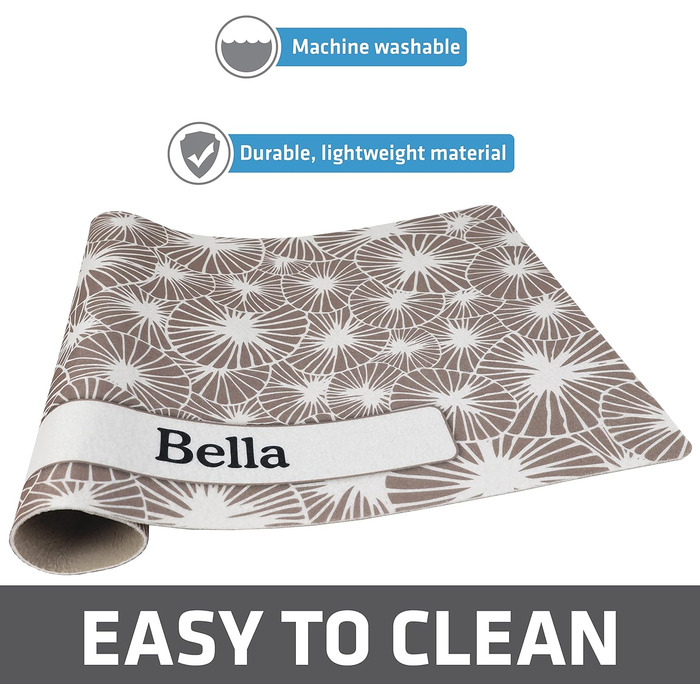 Drymate килимок для годівлі домашніх тварин - персоналізований килимок під миску для собак та котів (з перероблених волокон, можна прати в пральній машині), Paw Dots - Black Small (12' x 20'), Kahopo Grey