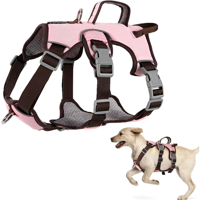 Нашийник для собак з двома ручками та кліпсами для повідків, анти-тяга, для собак середніх та маленьких порід, цуценят (чорний, рожевий)