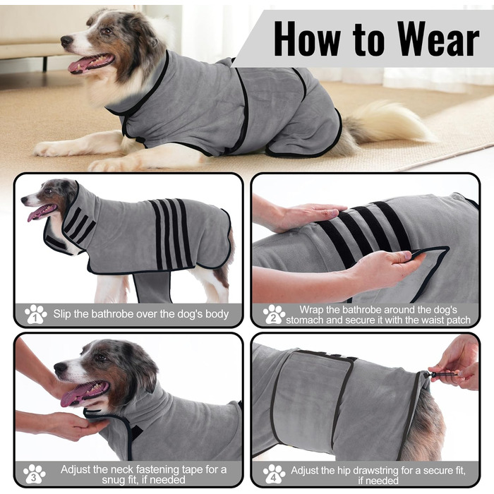 Рушник для собак HezzLuv: ультрапоглинаючий, з мікрофібри, для швидкого висушування, сірий