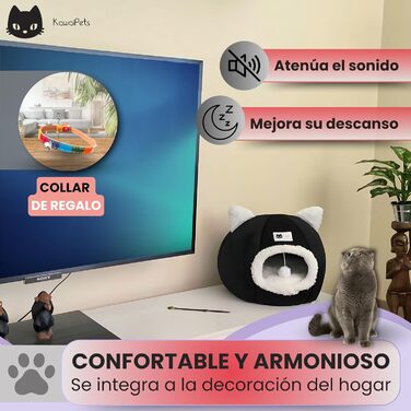 KawaiPets м'яке ліжко-іглу для котів з іграшкою, знімна подушка, подарунковий нашийник