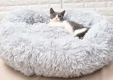 Заспокійливе ліжко для собак, пончик для великих собак, тепле, екстра велике, штучне хутро, ліжко для домашніх тварин, самонагріваюче, кругле, плюшеве, ліжка для собак великих та середніх порід, прання можливе (сірий, XXL)