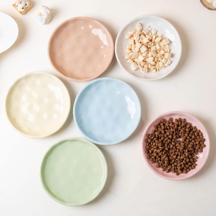 Набір керамічних мисок для котів 6er – годівниця та миска для їжі з неслизьким силіконовим дном | Плоскі, широкі миски для їжі | Непошкоджуючі для вій та придатні для миття в посудомийній машині