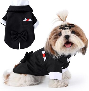 Smoking для собак Norbi, розмір M, червоний, комплект з краваткою для урочистих заходів