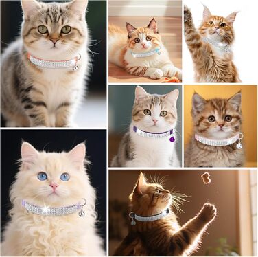 Нашийник для котів ExPawlorer з дзвіночком та стразами, м'який оксамит, безпечний, регульований, для котів та маленьких собак, 2 шт. (чорний та фіолетовий), 9'-12'