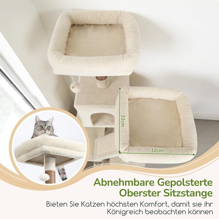 Драбина-кіготь Globlazer для котів та собак, 189 см, XXL, бежевий. 2 будиночки, 2 сидіння, кошик, килимок з сизалю, лежанка для собак