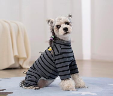 Зимовий теплий одяг для собак: теплий пуловер з бавовни, смугастий, регульований, світловідбиваючий, для малих та середніх собак, сірий, розмір M