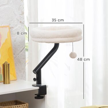 Ліжко-стіл для котів PawHut з обертанням на 360°, регульованою висотою, знімним та пральним покриттям, для котів до 6 кг, для дому та офісу, кремово-білий