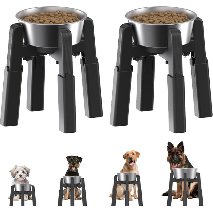 Підставки для мисок для собак JunsPow 2 шт. регульована ширина, підняті миски для води та корму для середніх та великих собак, стабільні та неслизькі [тільки підставка]