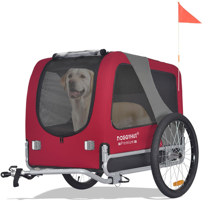 DOGGYHUT® Преміум великий велосипедний причіп для собак об'ємом 270 літрів, підходить для середніх та великих собак (ЧЕРВОНИЙ)