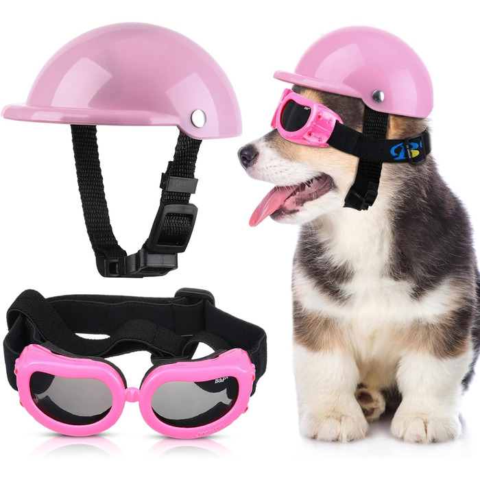 Шолом для собак з захистом від сонця, окуляри для собак, рожевий, розмір S. Захист від UV-променів, безпечний шолом для собак, підходить для їзди на мотоциклі.