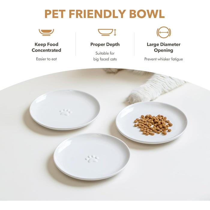 Набори керамічних мисок для котів Havniva (3 шт.) - широкі, білі, для вологого та сухого корму