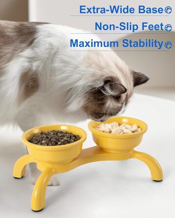 Набір мисок для котів з підняттям 2 шт. - Незламні миски для котів, автоматичне годування з меламіну, миється в посудомийній машині, широка основа з протиковзкими ніжками, миски, зручні для вусів, жовті Double