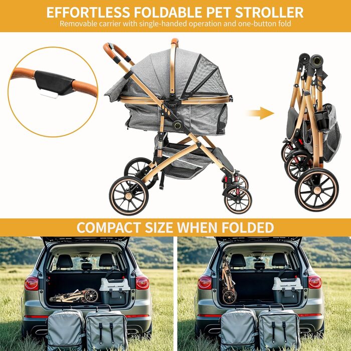 Візок для собак та котів 3-в-1 DWVO: візок, переноска, сумка. До 22 кг, сірий