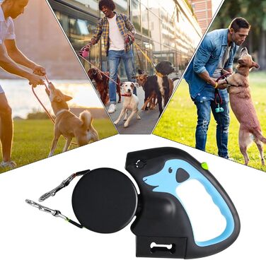 Автоматичний поводок для собак, 3 метри, подвійна ручка, міцний поводок для прогулянок, подорожей, парку, тренувань (Світло-блакитний)