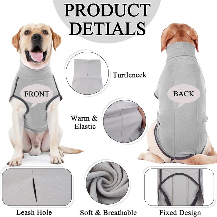 Пуловер для собак, теплий та м'який, зимовий пуловер для собак, котів, пуловер для маленьких, середніх та великих собак – (L, Сірий)