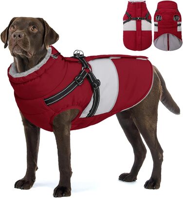 Теплий зимовий одяг для собак AOFITEE: куртка, жилет, водонепроникний, для великих порід (лабрадор, віндгорн, голден ретрівер), 2XL, бордовий