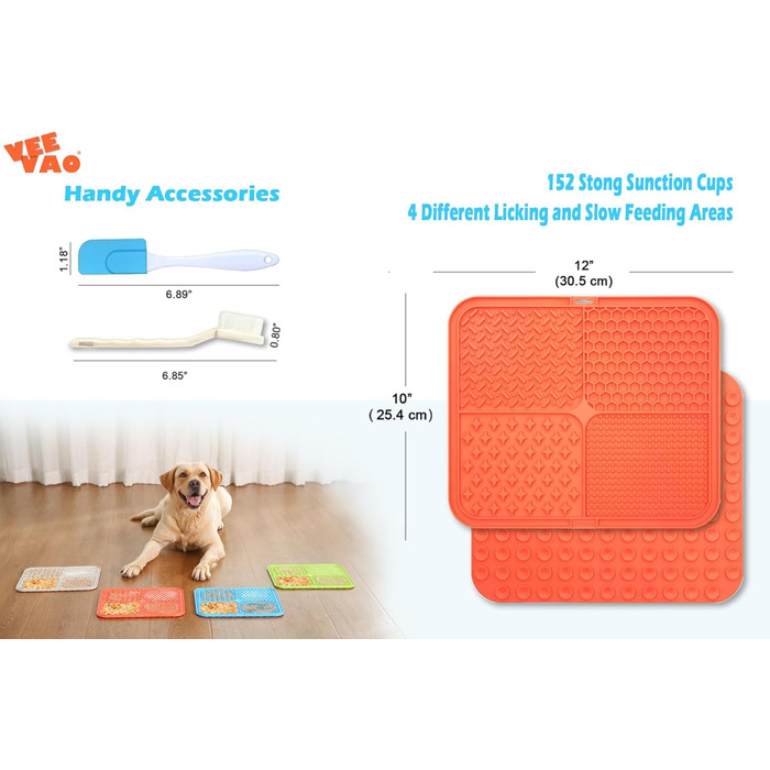 Килимок для собак великих порід VEEVAO XL, 30,5 x 25,4 см, силікон харчового класу, з присосками, для заспокоєння, проти нудьги, колір кораловий