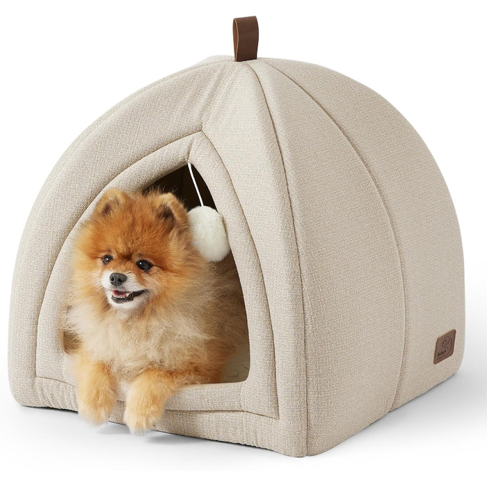 Ліжко для котів BEDSURE велике, 40x40x40 см, з подушкою Sherpa та іграшкою, зручне та миється, бежеве