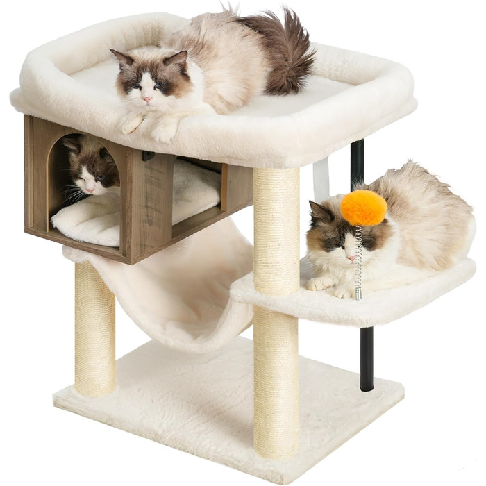 Котячий будиночок з дряпалкою Heybly HCT017WB (Rustic Gray) - велика платформа 54x40 см, висота 57.5 см