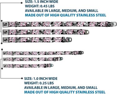 Нашийник для собак Buckle-Down Punk Princess: серце, хрест, черепи, чорно-білий, ширина 2,5 см, обхват 38-66 см