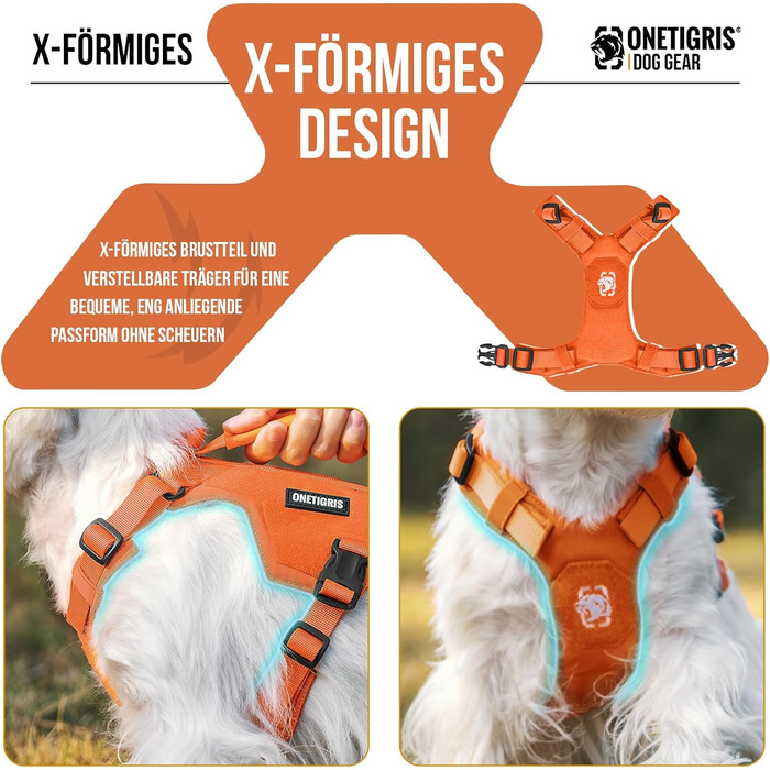Нашийник для собак OneTigris MINI Trooper, оранжевий, XXXS, з повідком 150 см, 2 положення для буксирування
