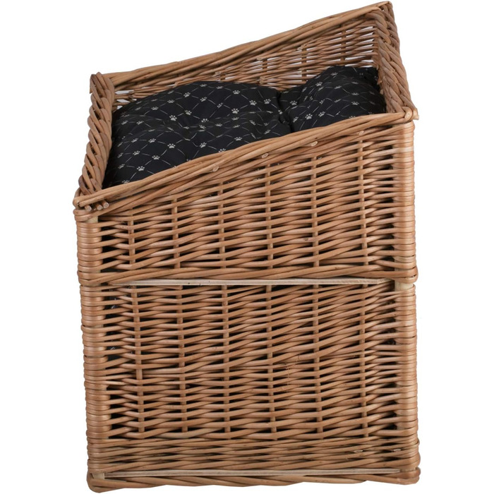 Кішка Будиночок з ротангу прямокутний, двоярусний, з подушкою та вікном (натуральний, чорний)