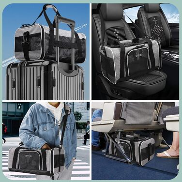 Переноска для котів і собак Petskd JetBlue Allegiant, м'яка, сіра, з безпековим замком, для тварин 0,5-3,6 кг, 43,6×3,6 см