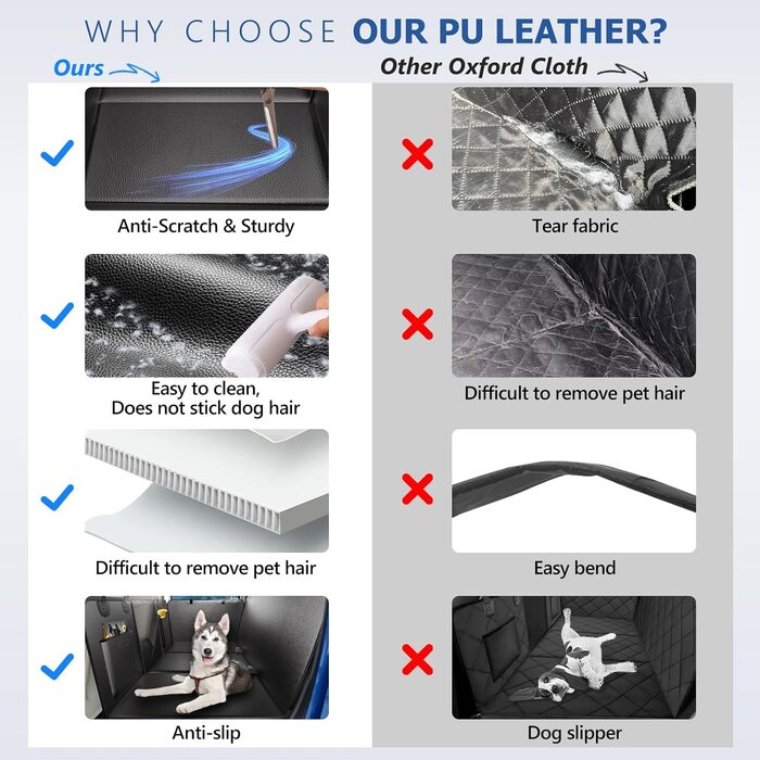 Захисний чохол на сидіння заднього ряду для собак XL, чорний, з PU-шкіри та жорсткою основою, для вантажівок та позашляховиків