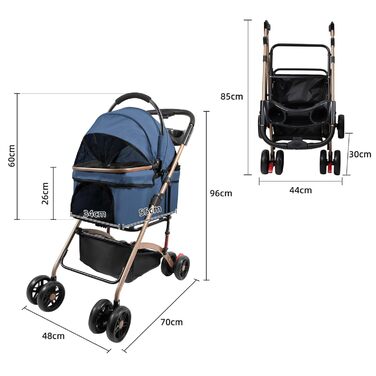 Дитяча коляска для собак та котів Homewell, складна, знімний кошик, сітчасте вікно, ремені на плече та тримач для напоїв, до 20 кг (блакитна)