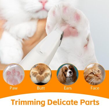 Триммер для собак OFFCUP: Безшумна машинка для стрижки лап, обличчя та вух з LED-підсвічуванням. Підходить для собак та котів. Акумуляторний триммер для догляду за тваринами.