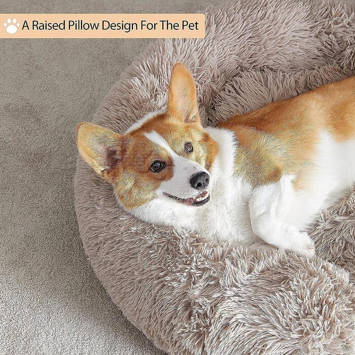 Підстилка для собак великих порід WNPETHOME, заспокійлива, анти-тривожна, кругла, з штучного хутра, тепла, м'яка, коричнева, 91x91x25 см