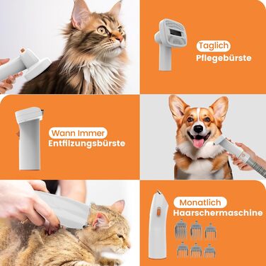 Машина для стрижки собак AIRROBO з пилососом 12000 Pa, щітка для видалення шерсті для собак і котів, тиха машинка для стрижки собак з інструментами для догляду, контейнер для пилу 1.4L, PG10 Білий