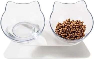 Миска для котів Katzenliebe PurrBowl з піднятою платформою та кутом нахилу 15° - запобігає блювоті. Прозора біла миска-подвійний набір з підставкою.