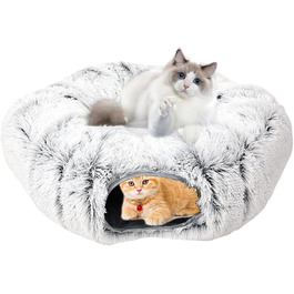 Туннель для котів, іграшка-печера з місцем для сну, XXL, м'який плюш, велике котяче ліжко для дому з м'ячиком, багатофункціональний тунель для котів, ігрова кругла лежанка