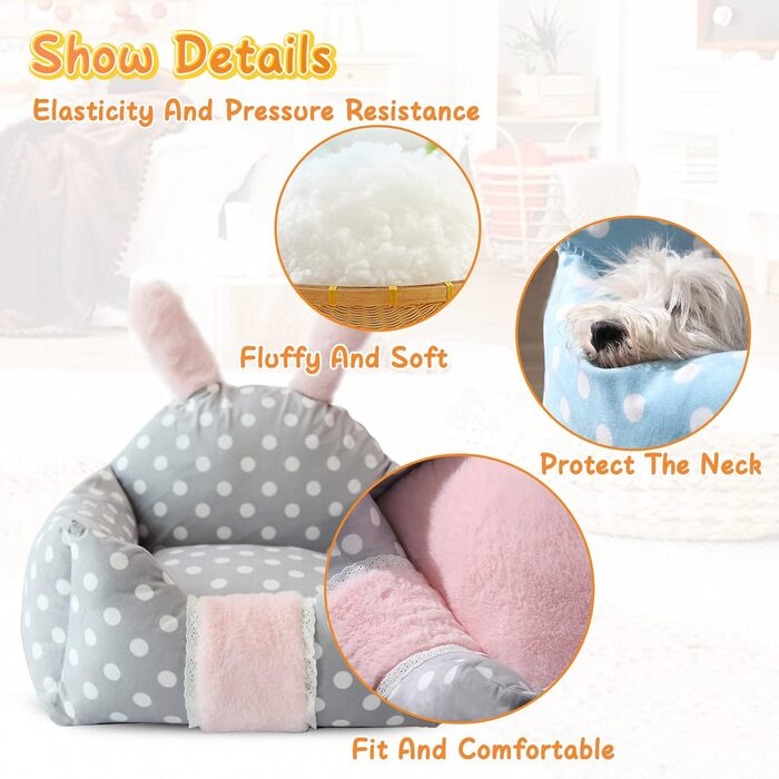 Ліжко для котів та собак PETCUTE, м'яке лежанка для тварин, XL, в пранні, дизайн у горошок сірого кольору