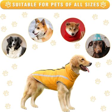 Зимова куртка для собак, тепла водонепроникна куртка для середніх та великих собак, флісова підкладка, світловідбиваючі елементи, для Лабрадора, Бульдога, Самоеда (5XL/60см, Жовтий)