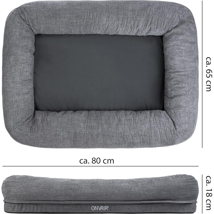 Ліжко для собак ONVAYA® з ортопедичним килимком | М'яке та затишне диван-ліжко для собак | З високим бортиком | Підходить для великих та маленьких собак | Сірий колір (M, 98x75x18 см)