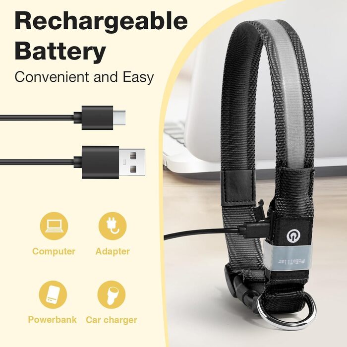 Світлодіодне нашийник для собак Leuchthalsband PcEoTllar, водонепроникний, 7 кольорів, регульований, для малих та великих собак, чорний, S-Upgrade