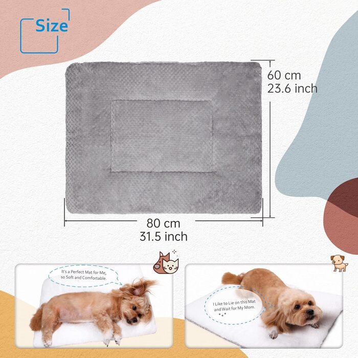 Килимок для собак та котів, 60x80 см, сірий - м'який, дихаючий, машинного прання