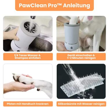 Pawclean Pro: Автоматичний очищувач лап для собак та котів – 360° силіконова щітка, USB, білий/блакитний
