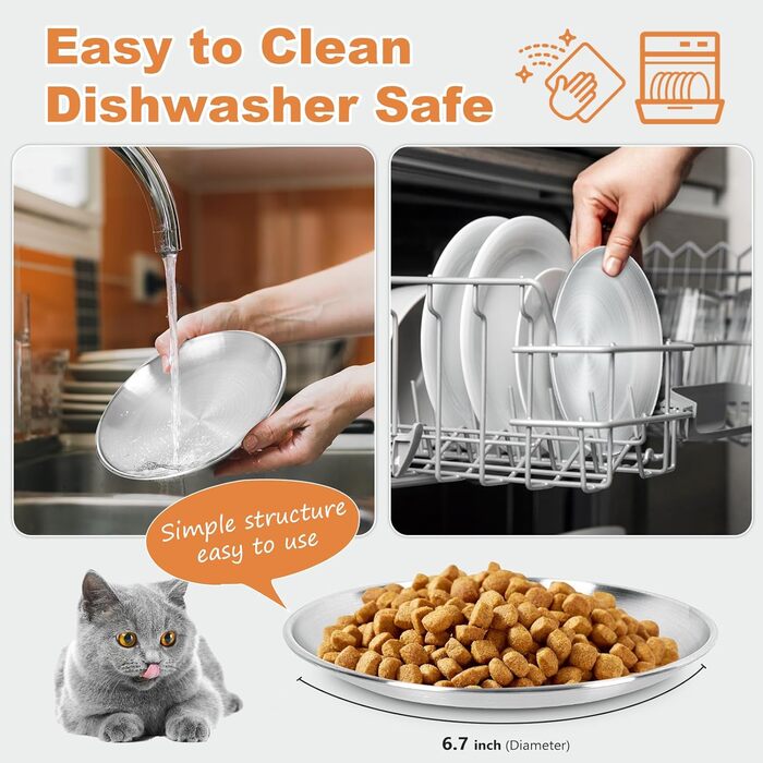 Набори мисок для котів (4 шт.) з нержавіючої сталі, проти ковзання, для вологого та сухого корму, 17 см, зручні для вусів